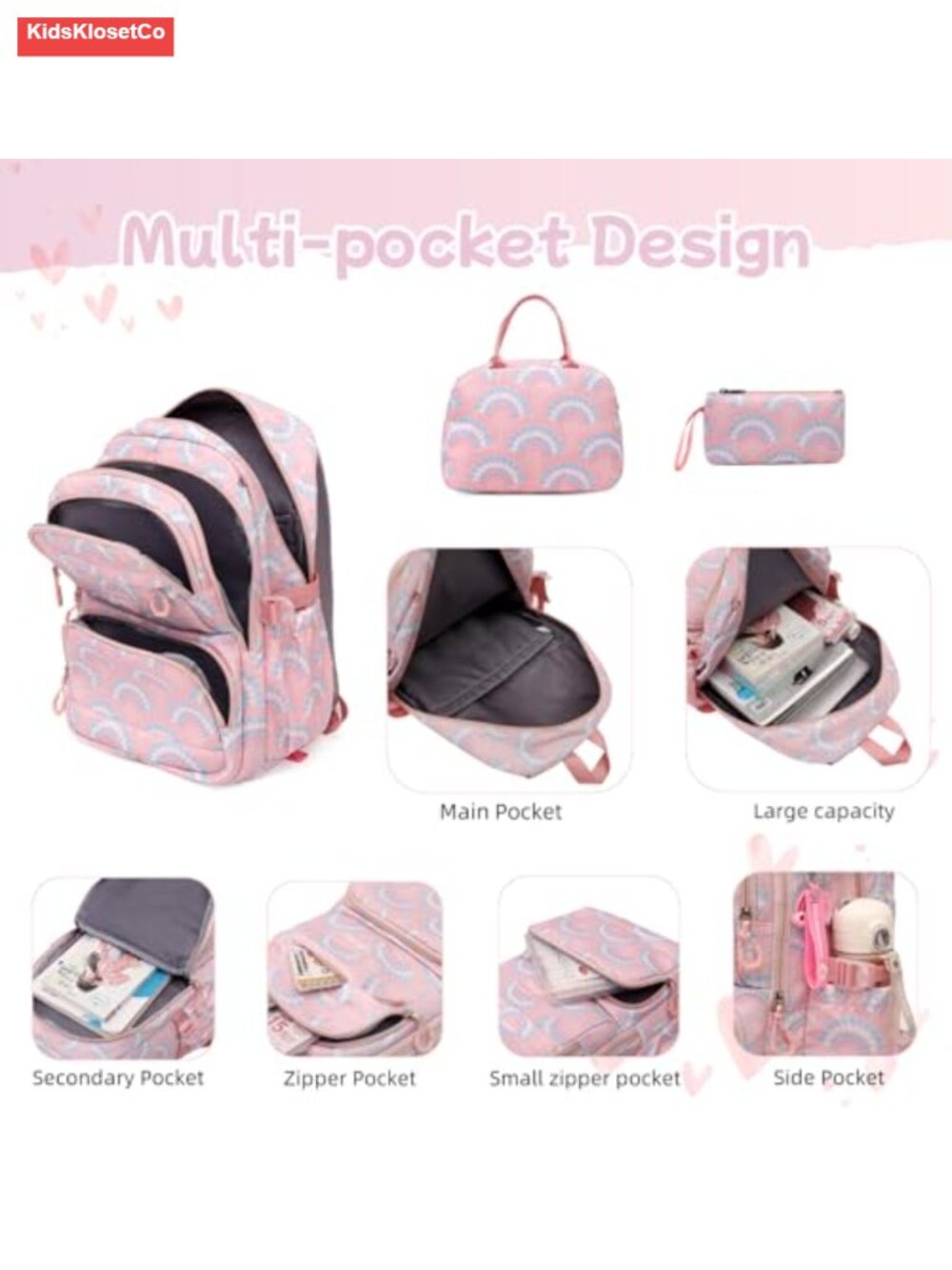 3-Piece Rolling Backpack Set with Lunch Bag and Pencil Case for Kids, Wheeled - Picture 3 of 5